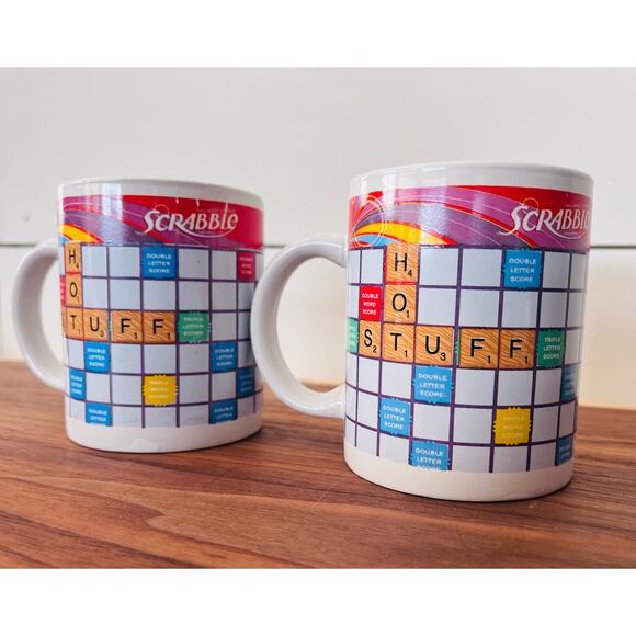Scrabble Game "Coffee Break / Hot Stuff" Mugs (2) - Picture 1 of 14